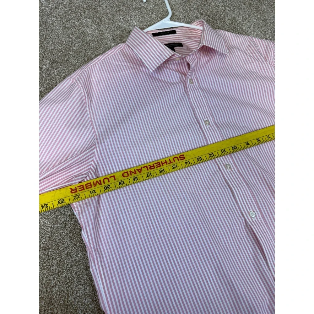 Banana Republic Mens Slim Flex Fit Tech Stretch Cotton Pink Pinstripe Shirt L